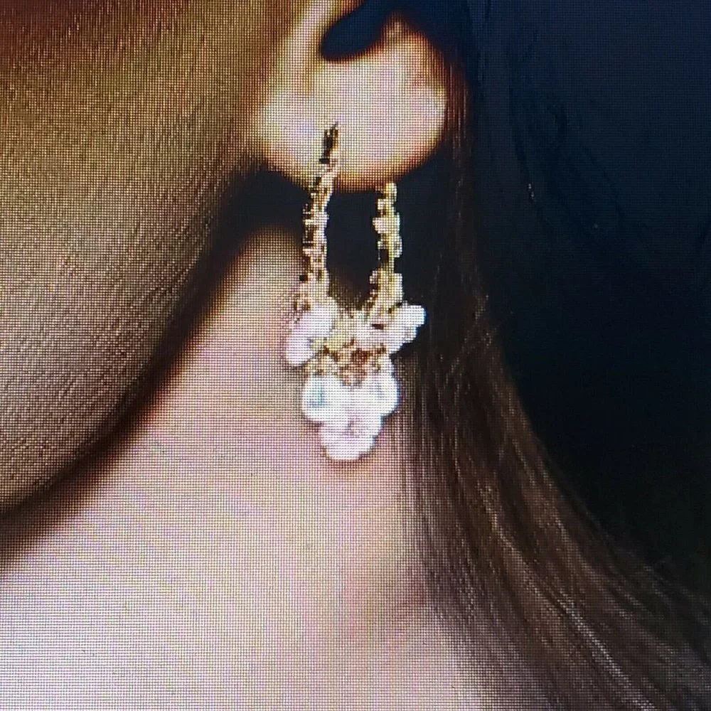 Jardin Mother of Pearl Flower Multigemstone Hoop Earrings